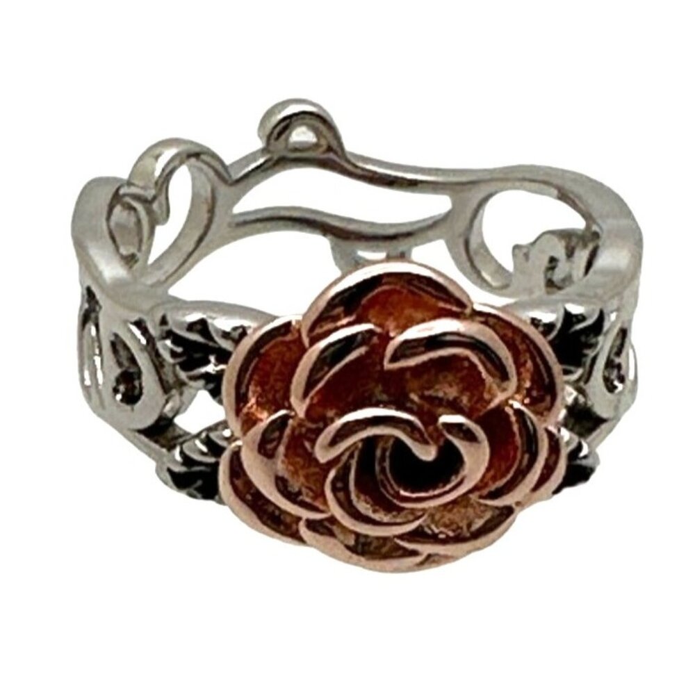 Filigree Flower Motif Ring Rose Gold Sterling Silver Openwork Gift Romantic Soft